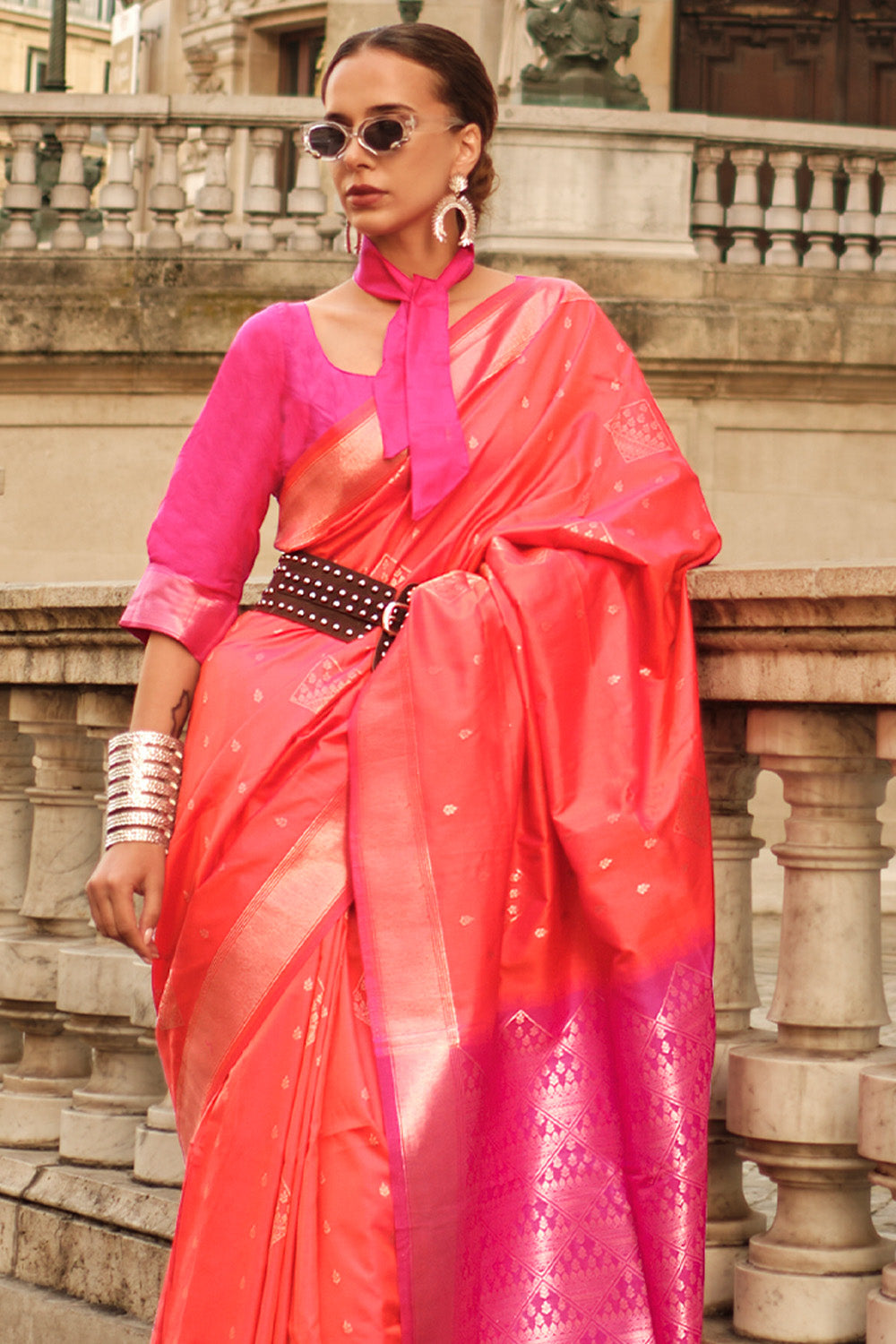 Orange Soft Silk Saree With Blouse Piece