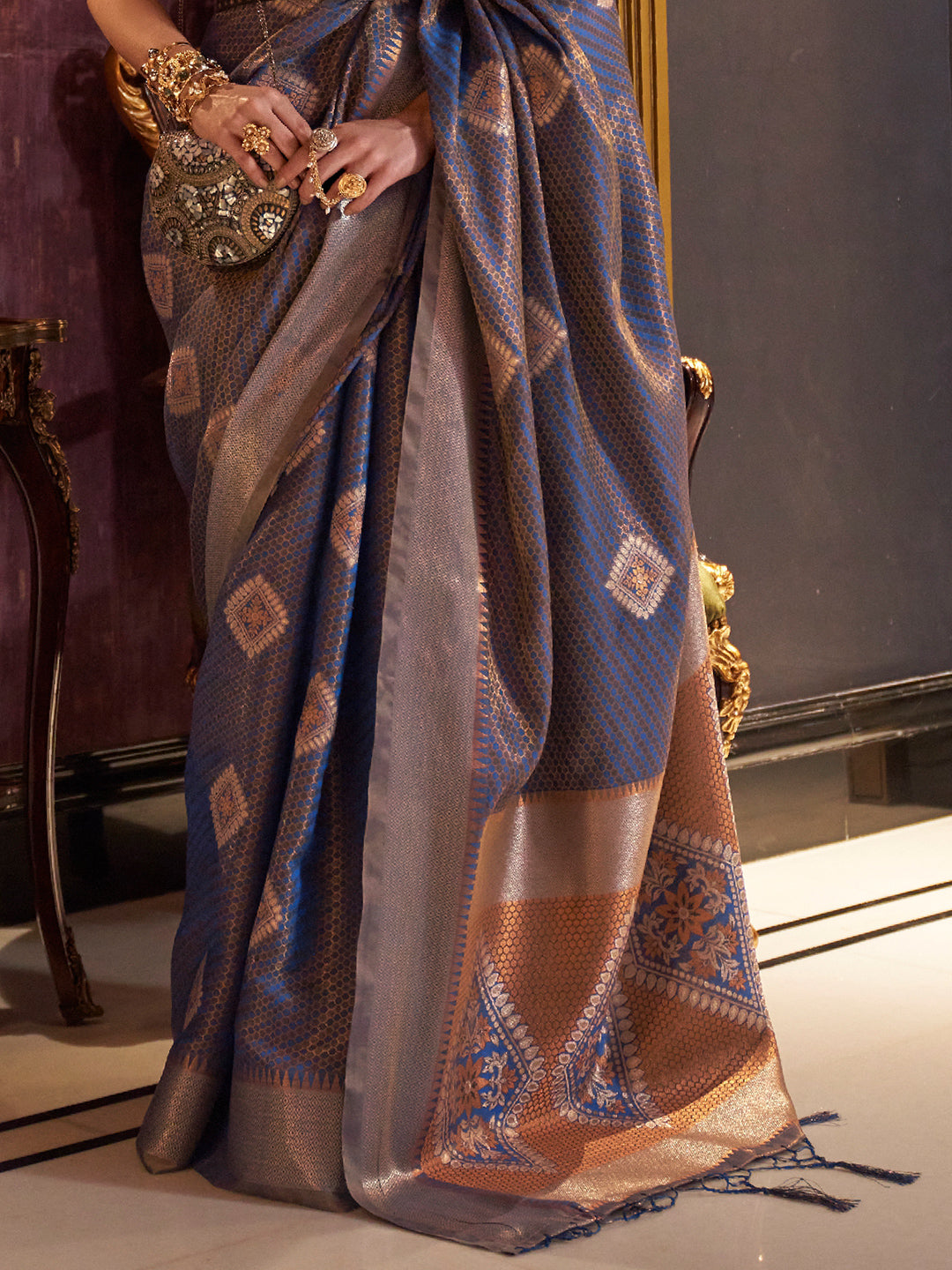 Dusky Blue Banarasi Saree