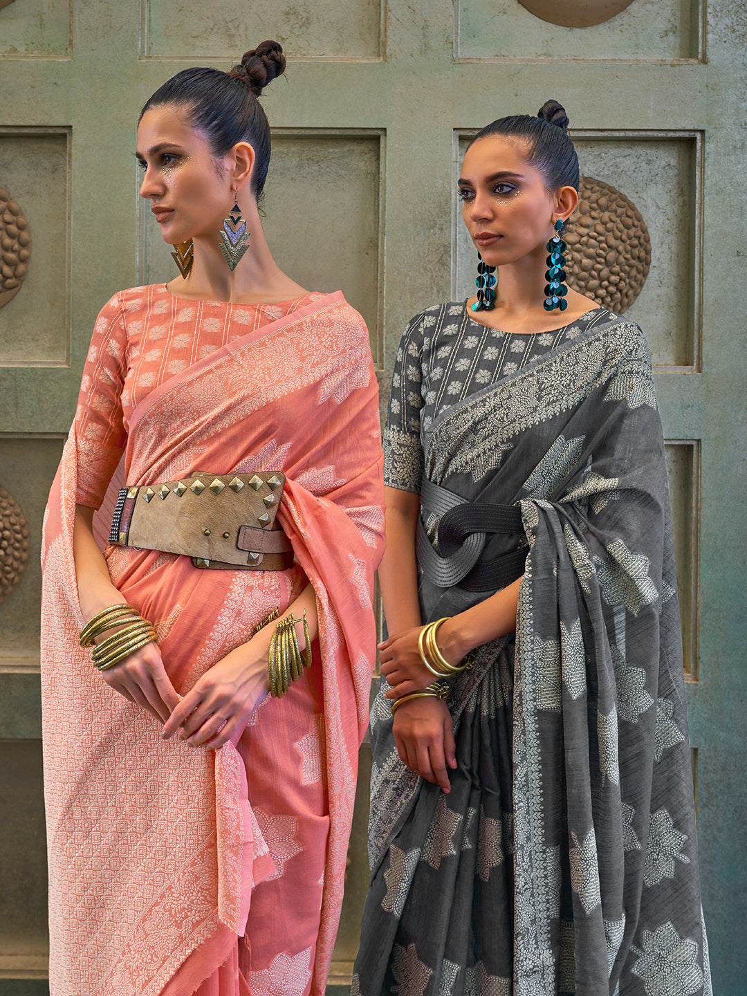 Slate Grey Cotton Lucknawi Saree