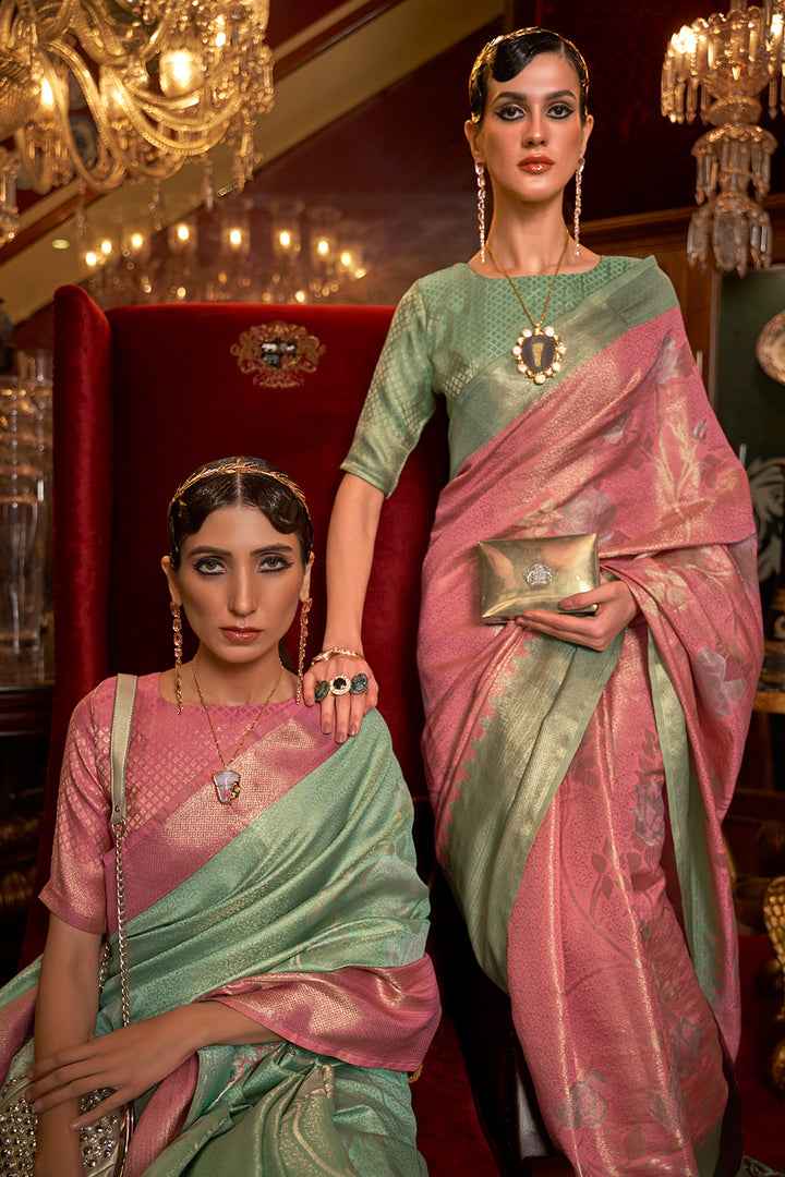 Banarasi saree : Pista green jacquard weaving banarasi silk ...