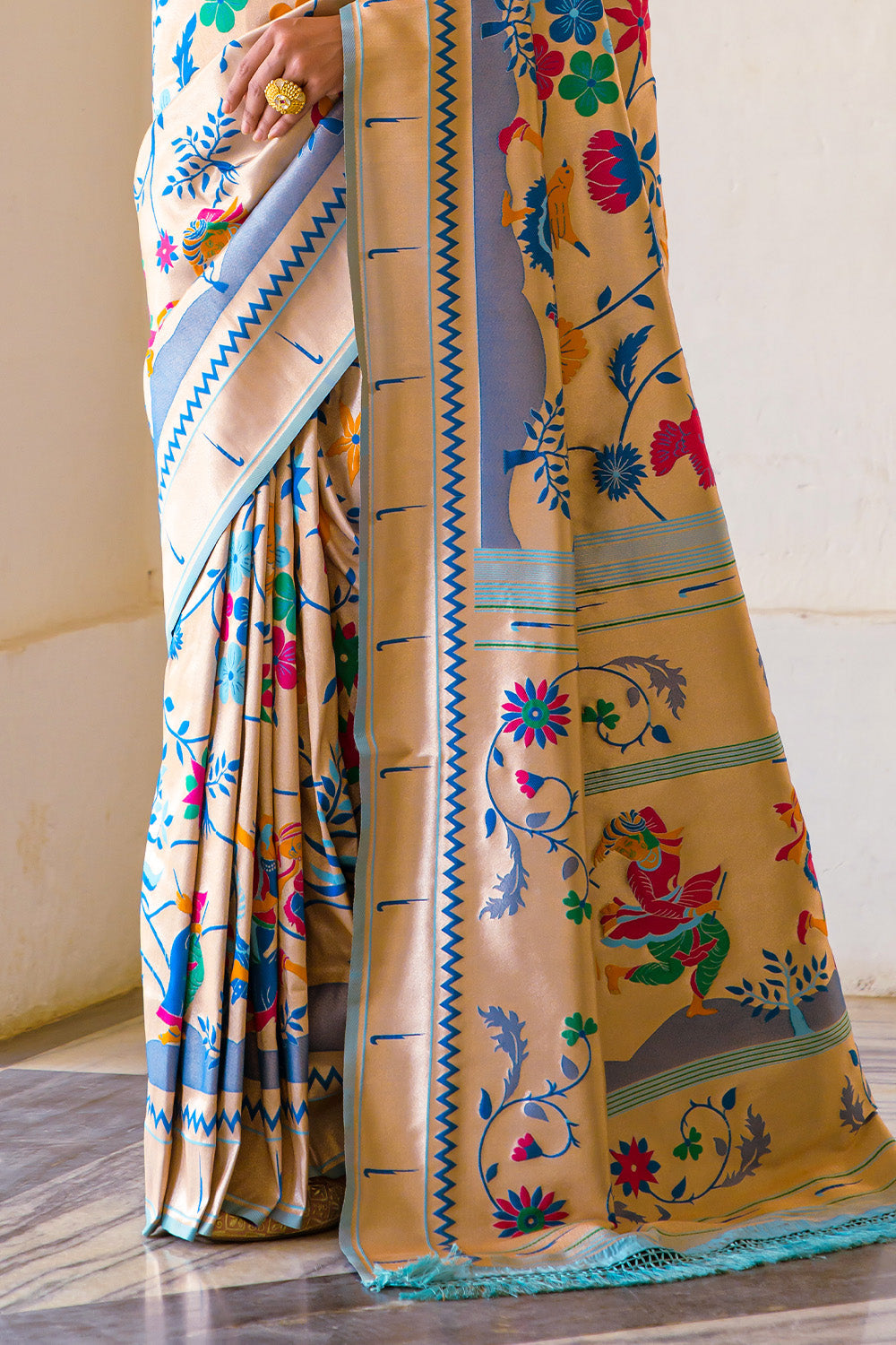 Firozi Paithani Silk Saree