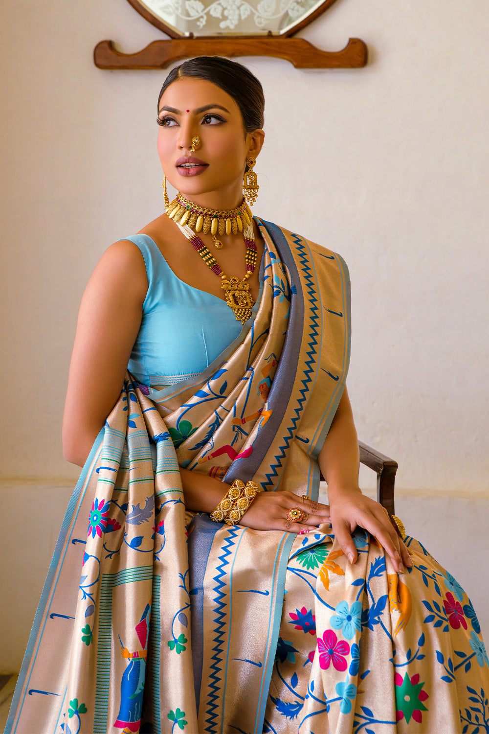 Firozi Paithani Silk Saree