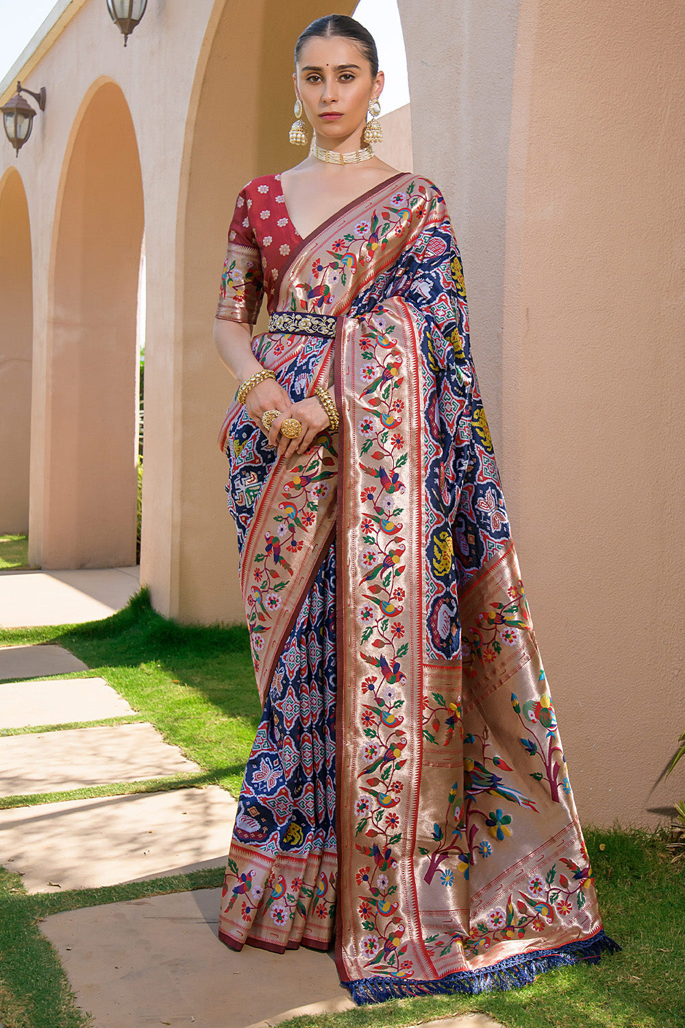 Navy Blue Paithani Silk Saree