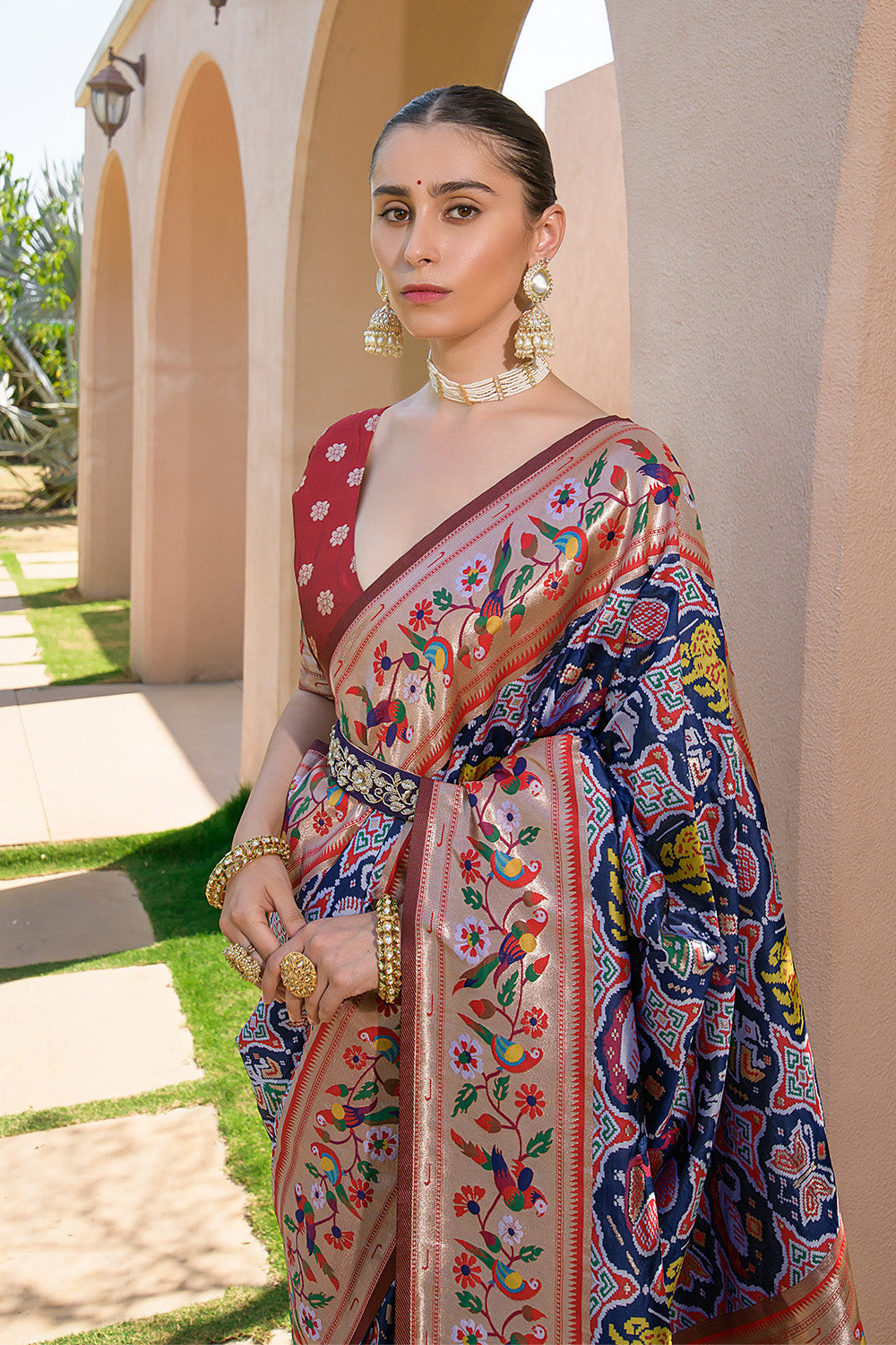 Navy Blue Paithani Silk Saree