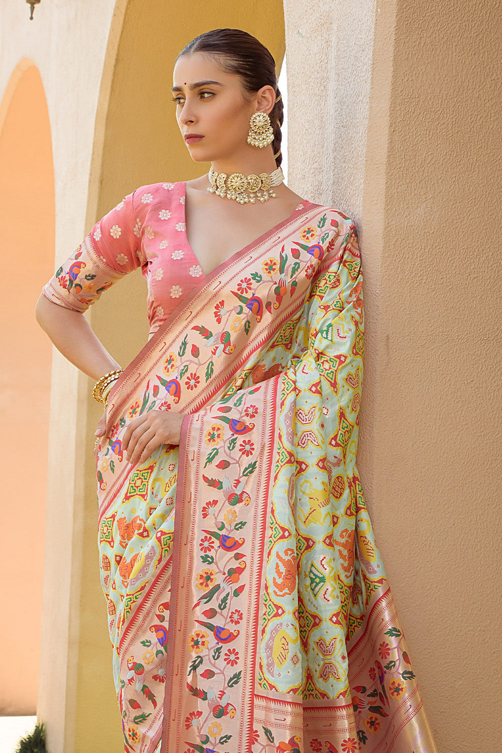 Off White Paithani Silk Saree