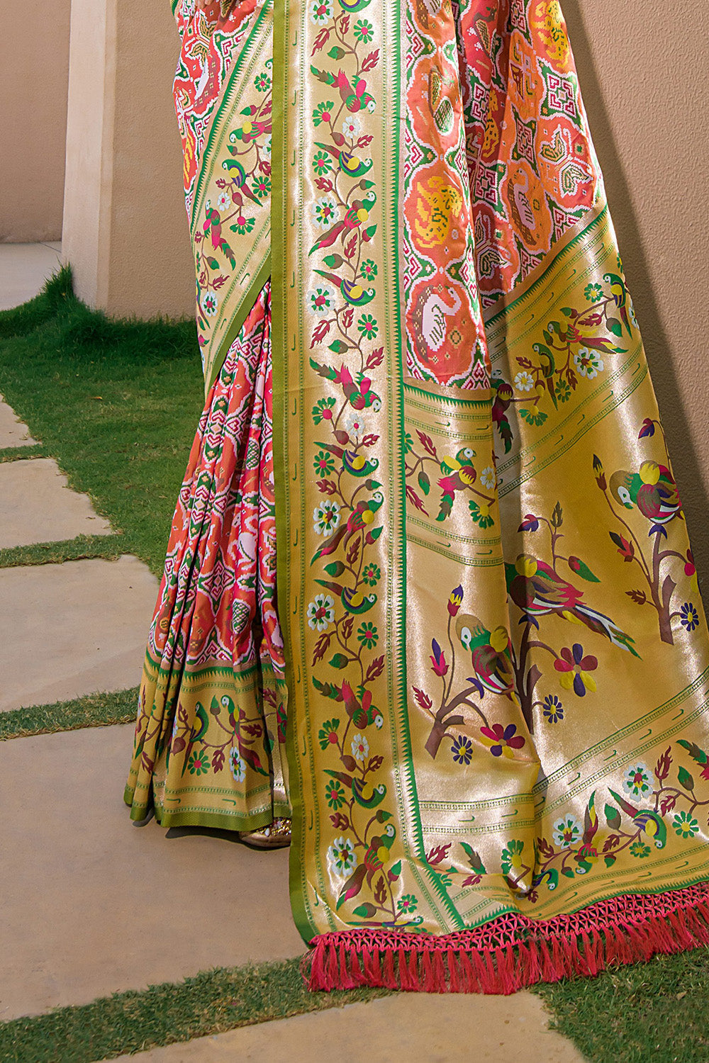 Peach Paithani Silk Saree