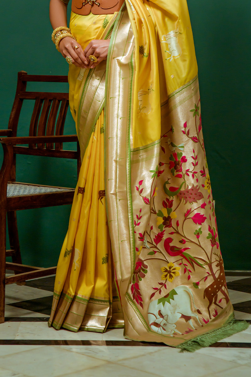 Yellow Paithani Silk Saree