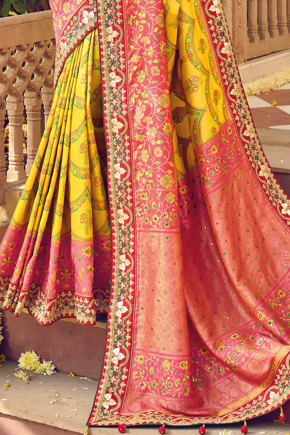 Yellow And Red Patna Patol Pure Silk Saree