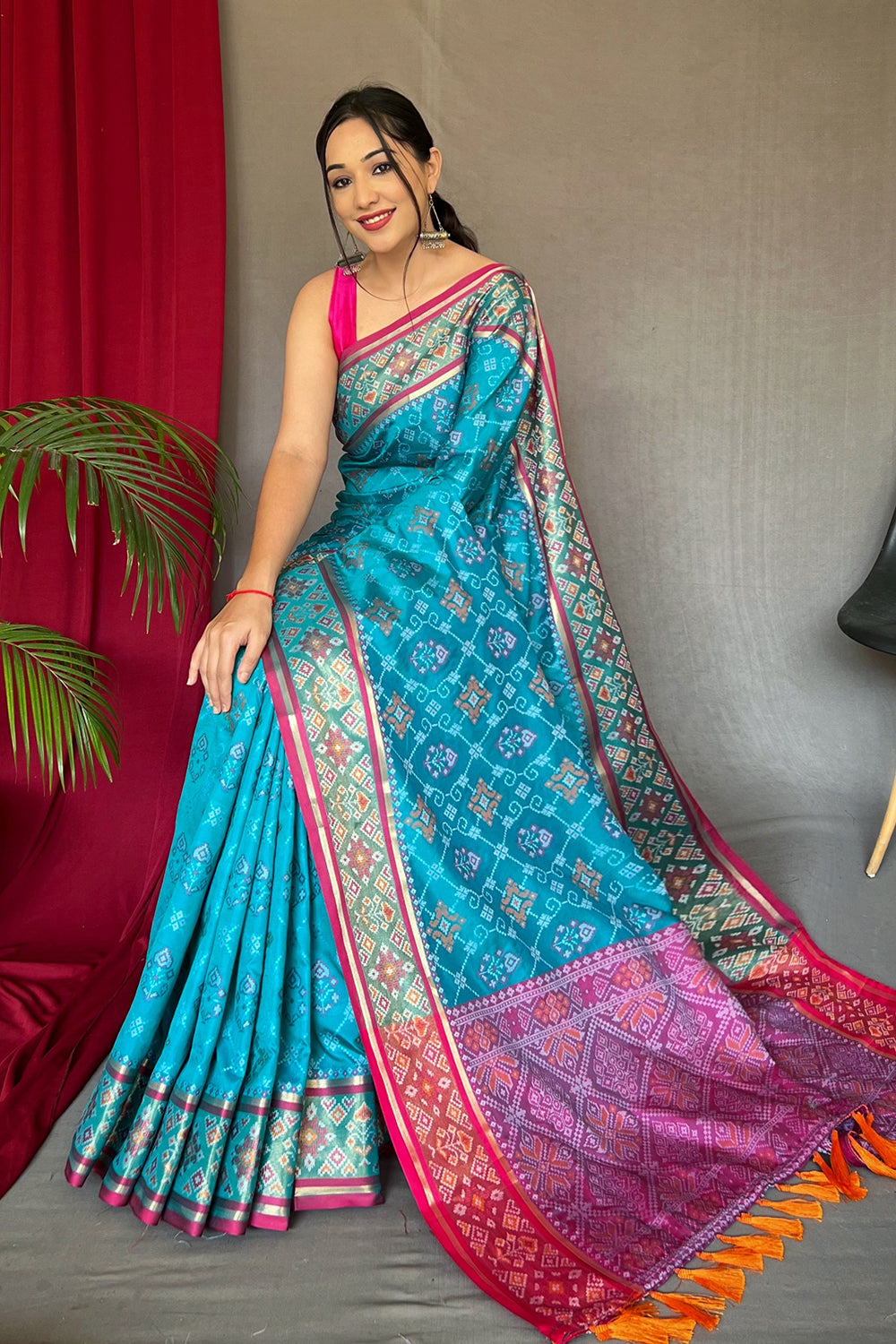 Buy Cyan Blue Satin Silk Saree Nitaraa