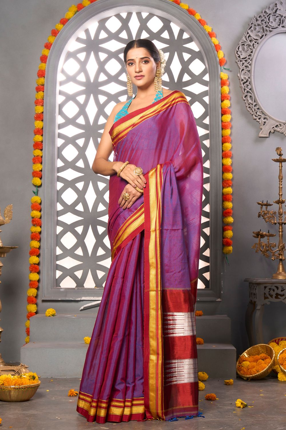 Buy Deep Lavender Organza Saree Nitaraa