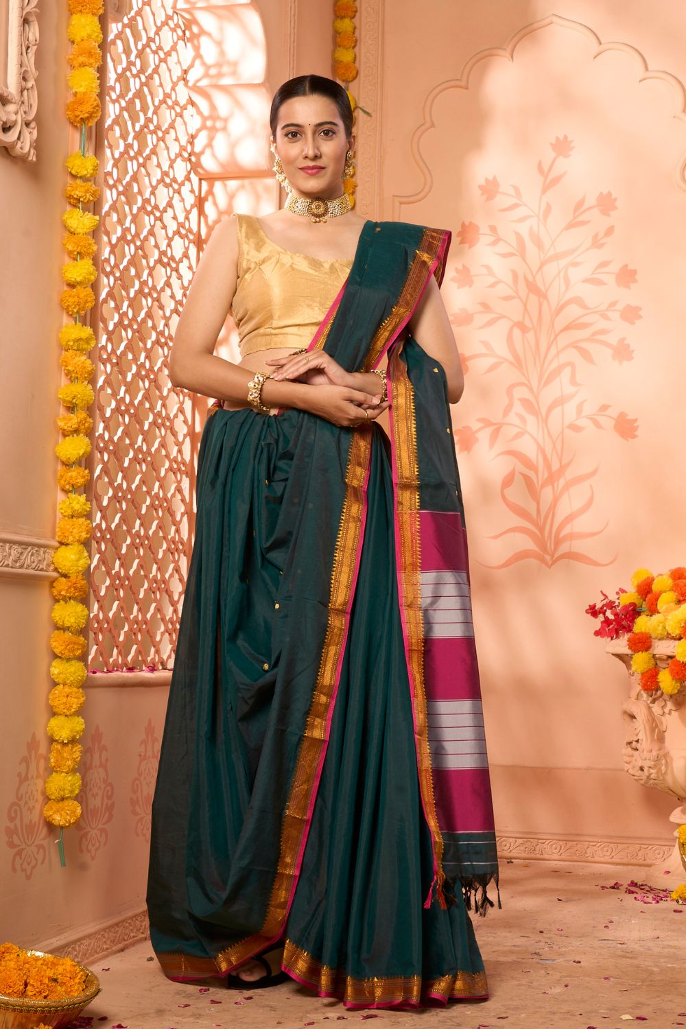 Buy Green Banarasi Kashmiri Modal Silk Saree Nitaraa