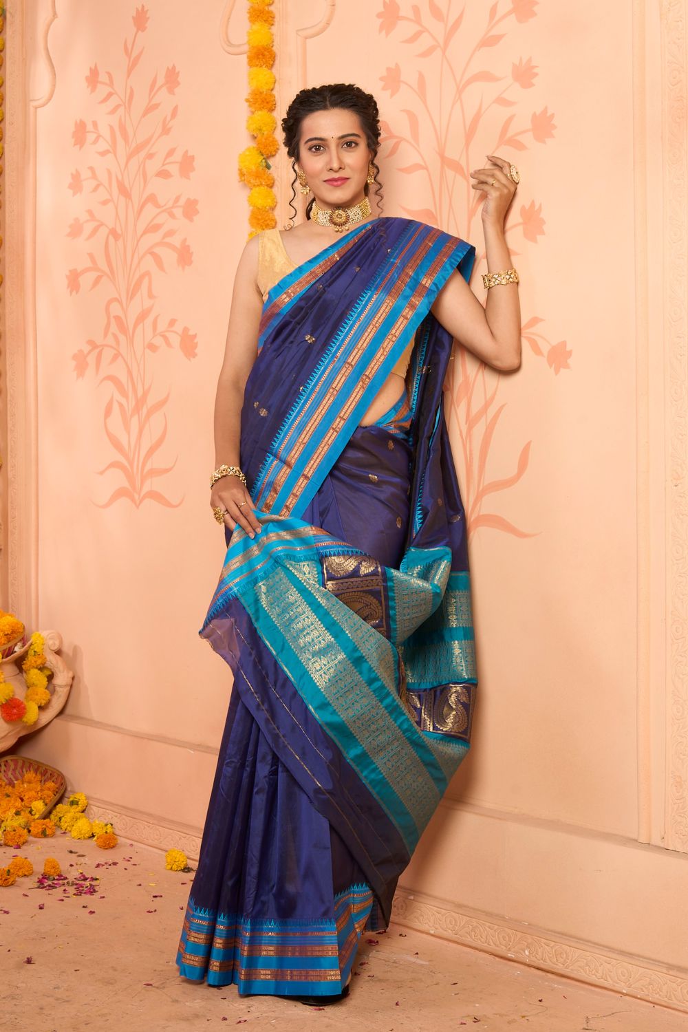 Buy Sky Blue Banarasi Saree Nitaraa