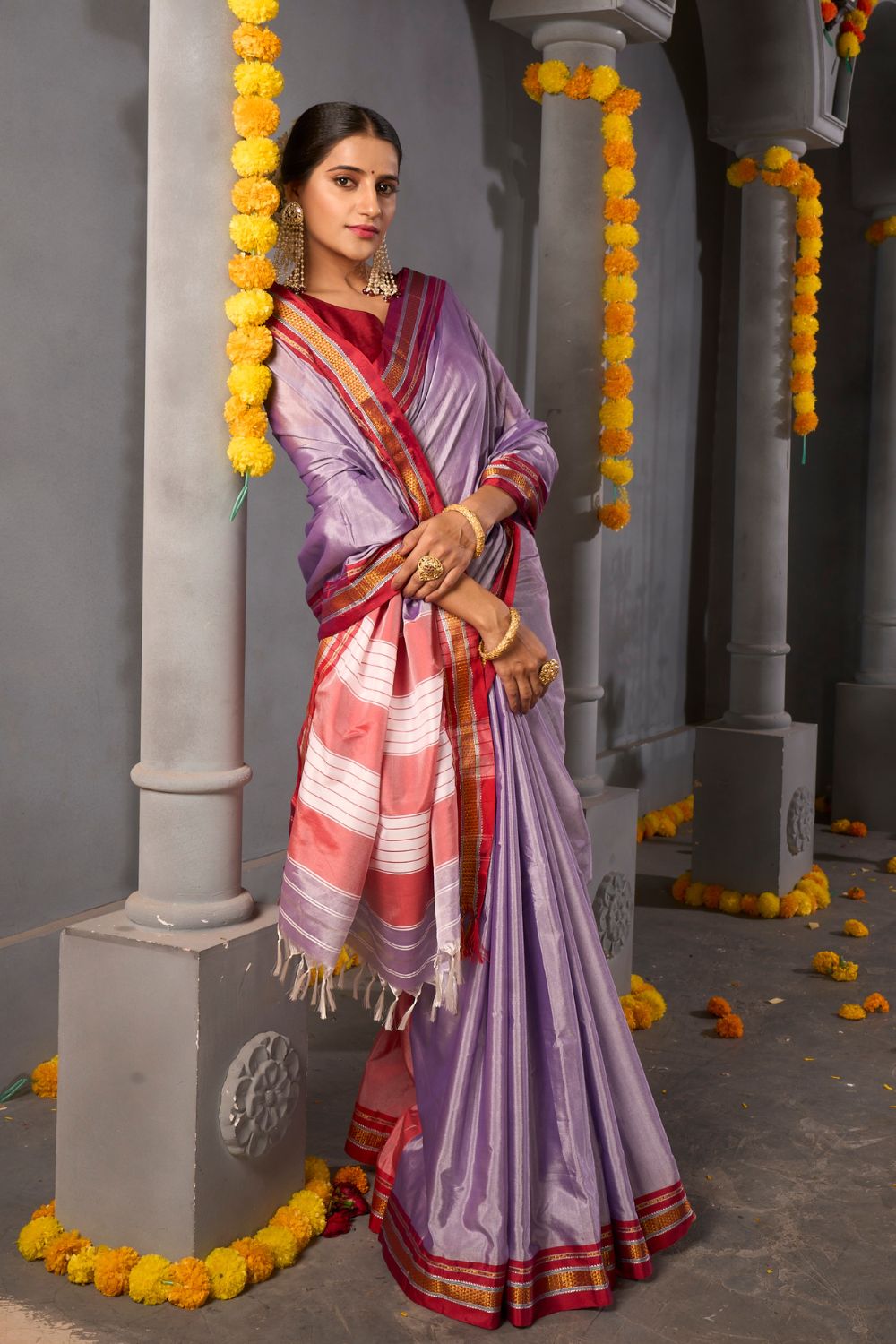 Buy Mulberry Purple Zari Woven Kanjivaram Saree Nitaraa