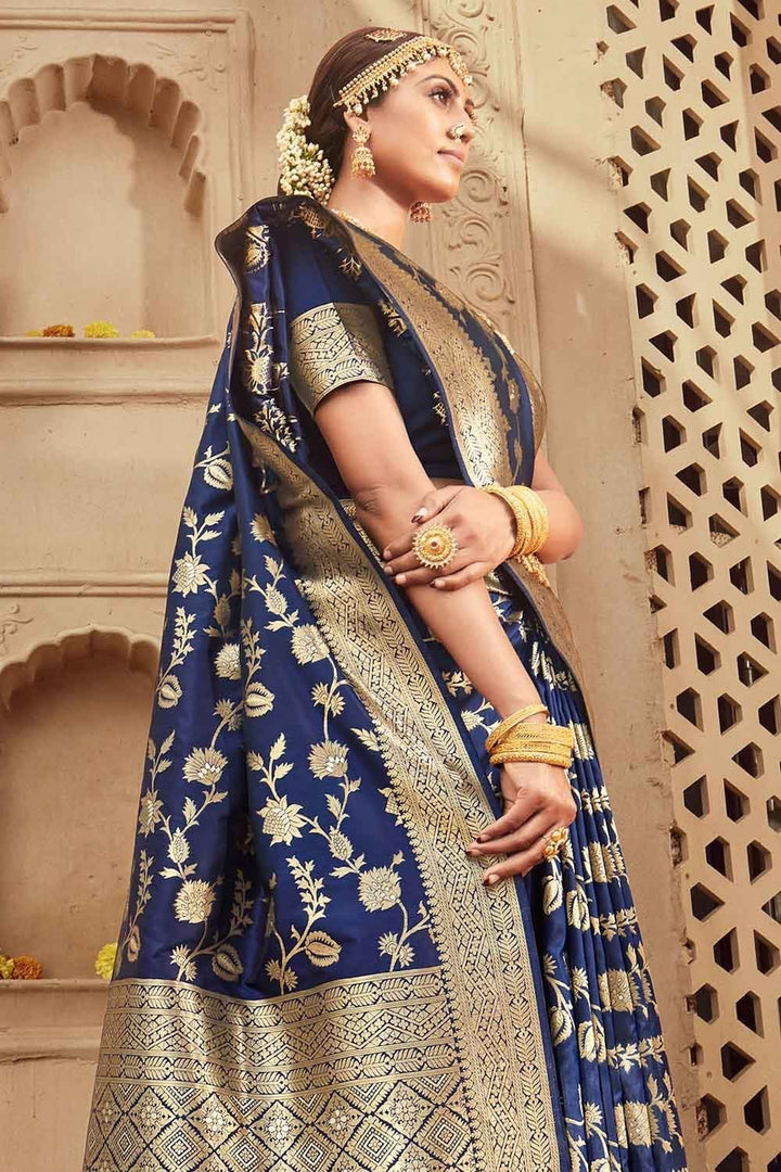 Buy Mimosa Royal Blue Woven Banarasi Saree With Blouse for Women Online @  Tata CLiQ