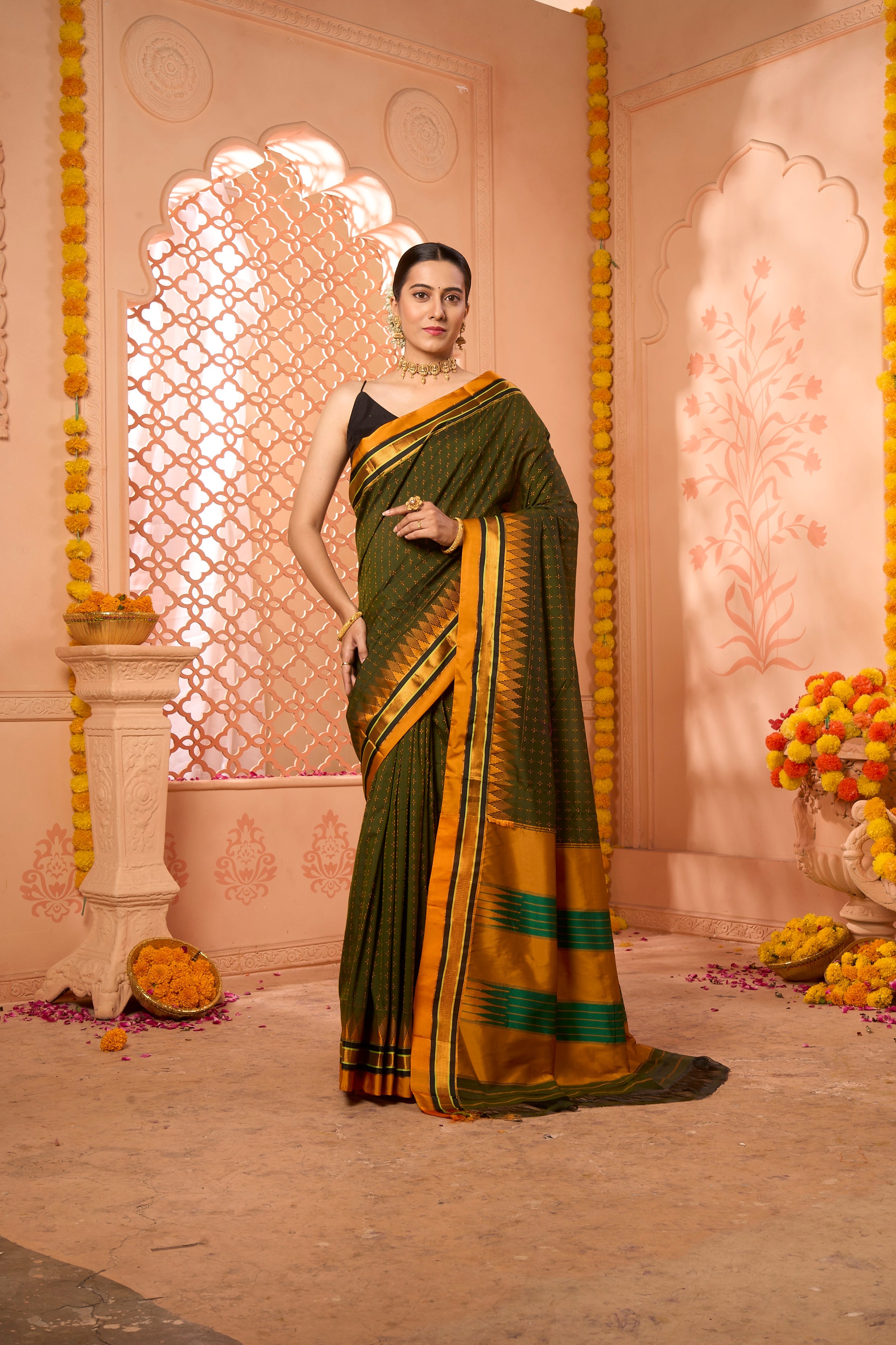 Buy Cream Kadhi Silk Saree With Blouse Piece Nitaraa