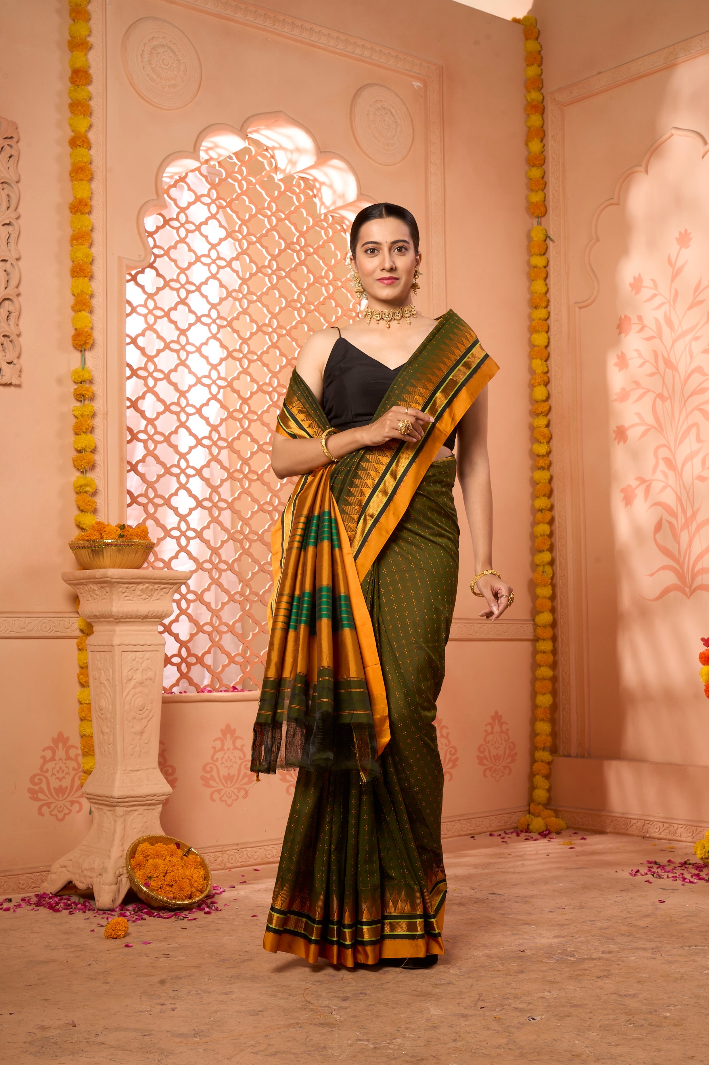 Buy Orange Silk Saree With Blouse Piece Nitaraa