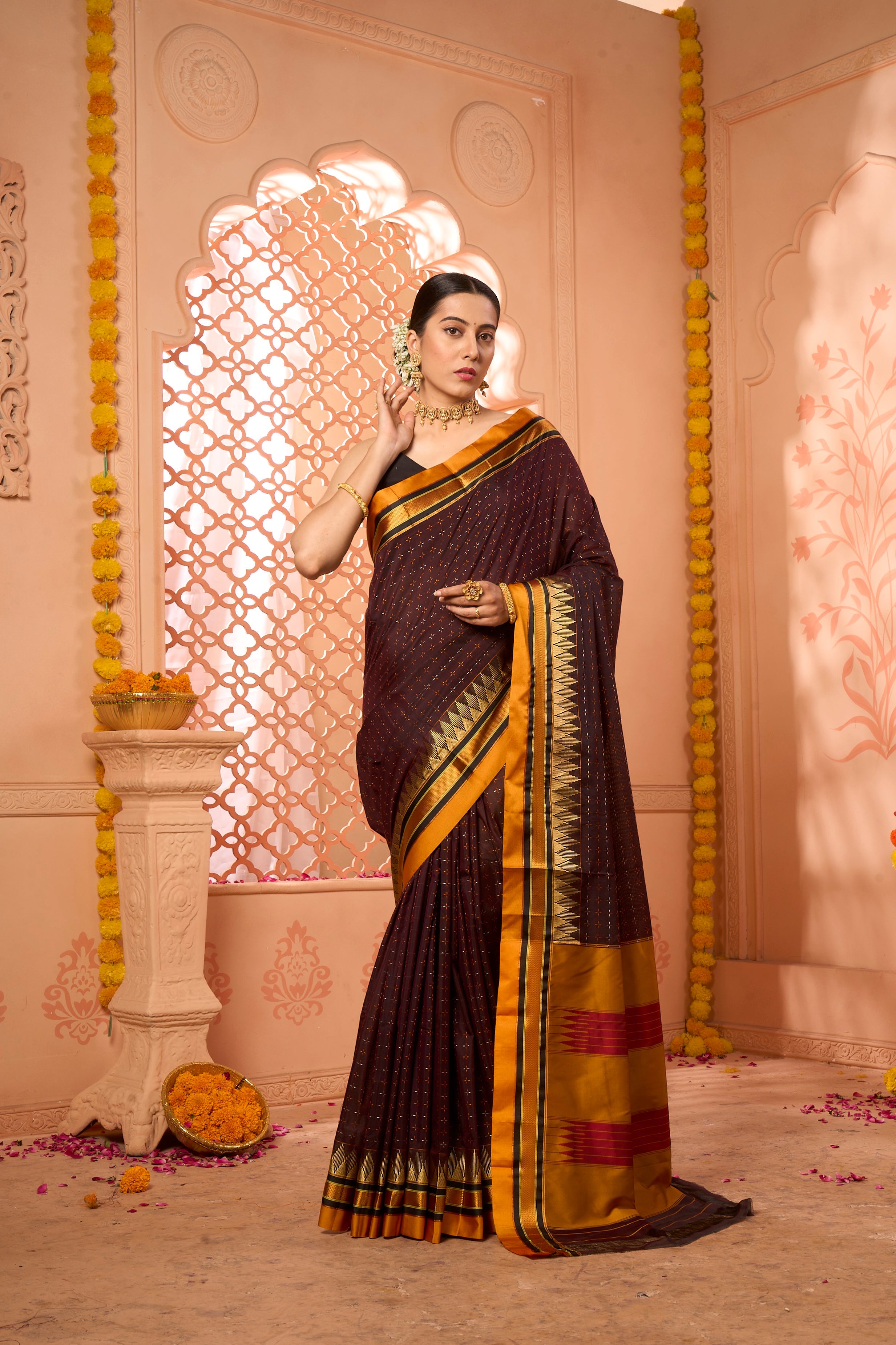 Buy Coffee Soft Silk Saree With Blouse Piece Nitaraa