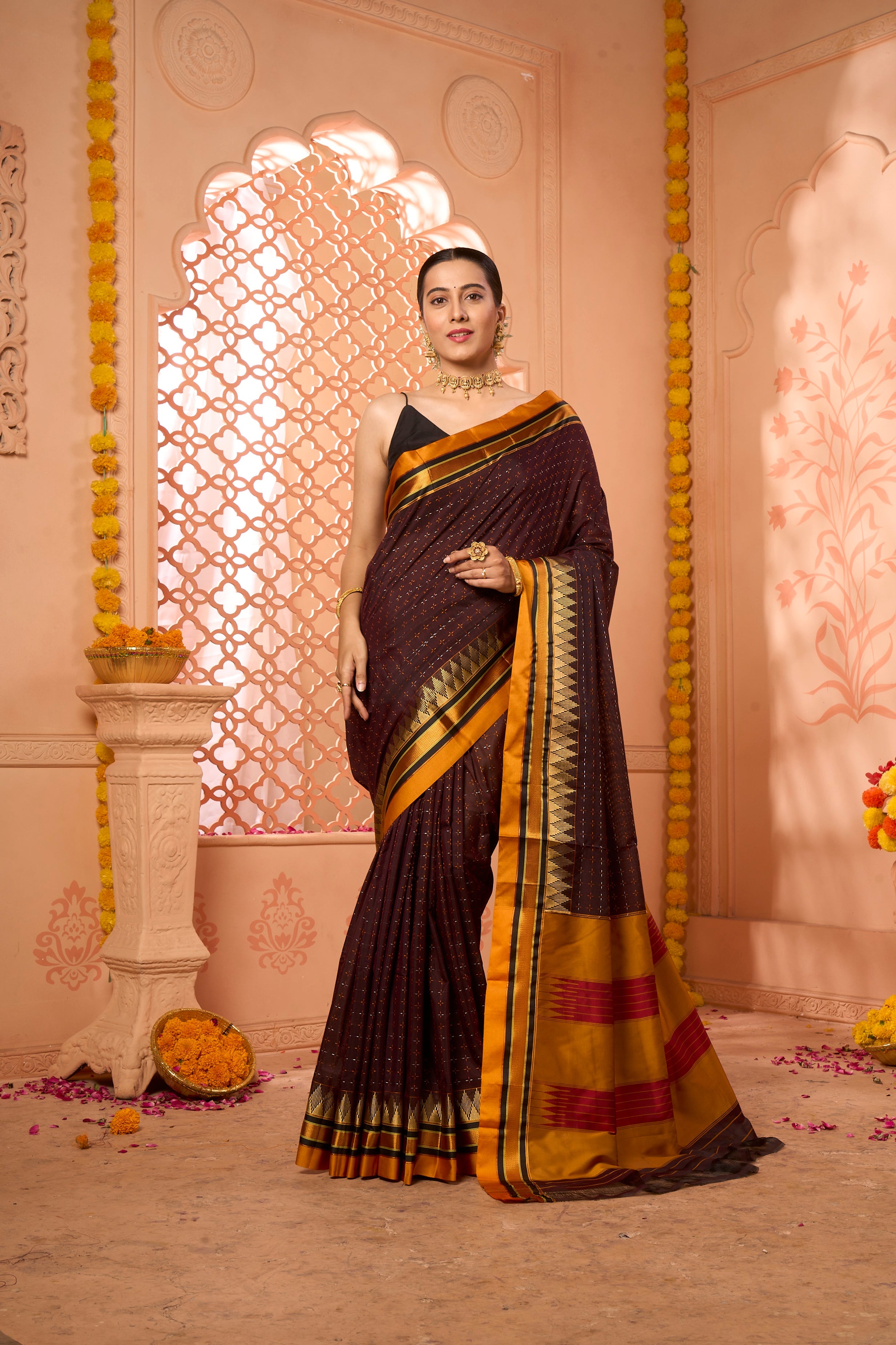 Buy Orange Kadhi Silk Saree With Blouse Piece Nitaraa