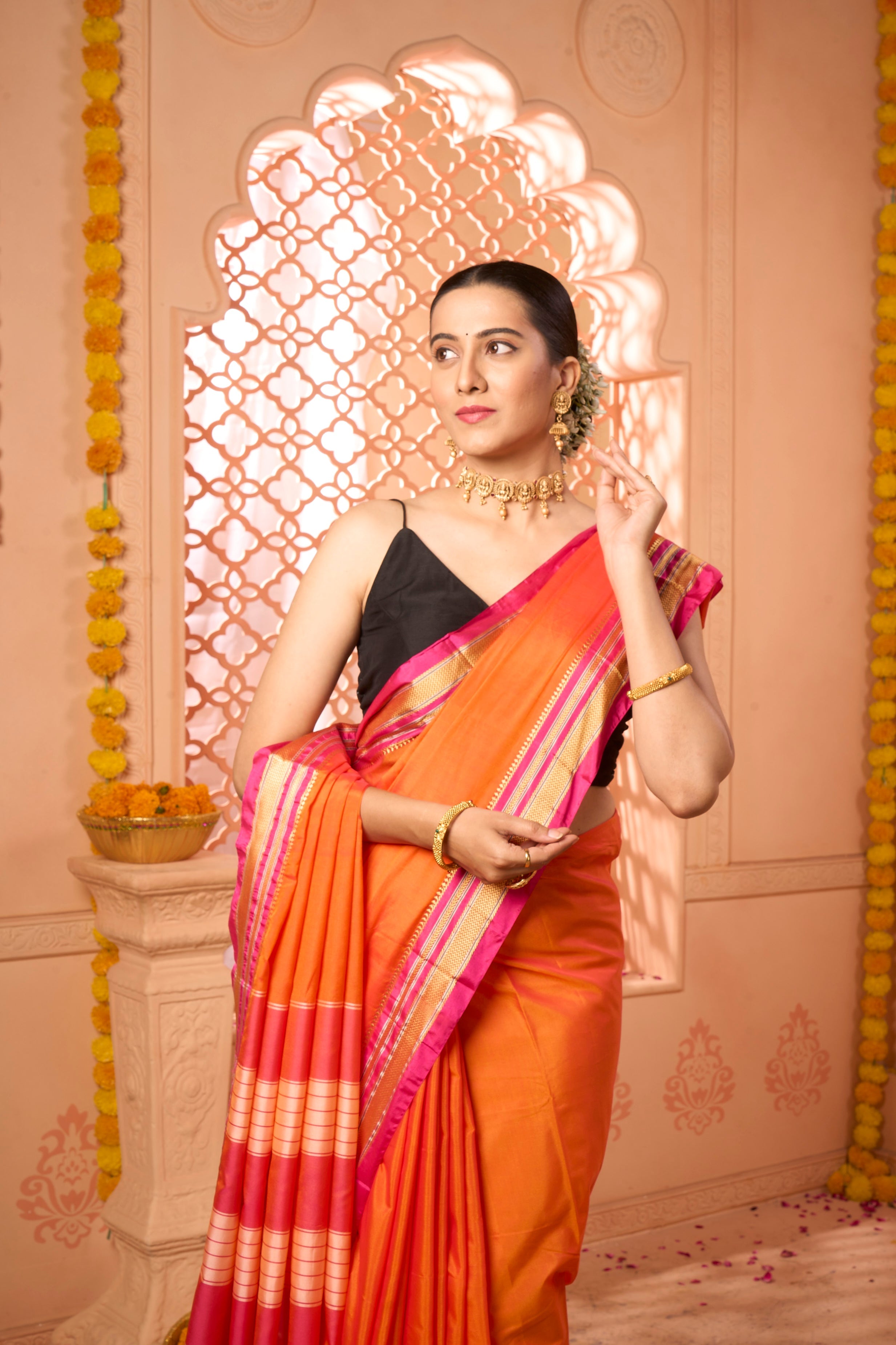 Buy Maroon Zari based Silk Saree With Blouse Piece Nitaraa