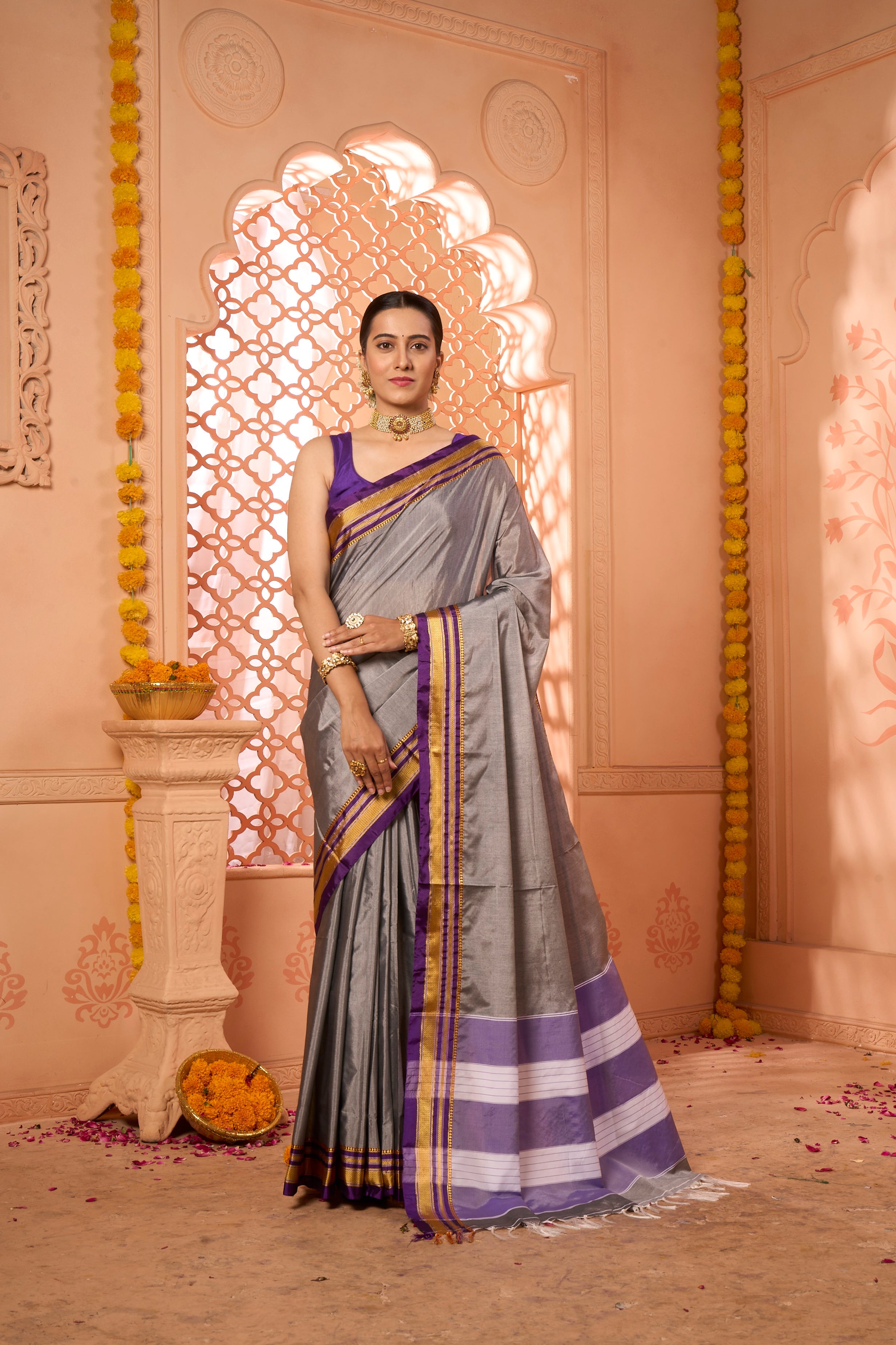 Buy Blue Satin Silk Saree With Blouse Piece Nitaraa