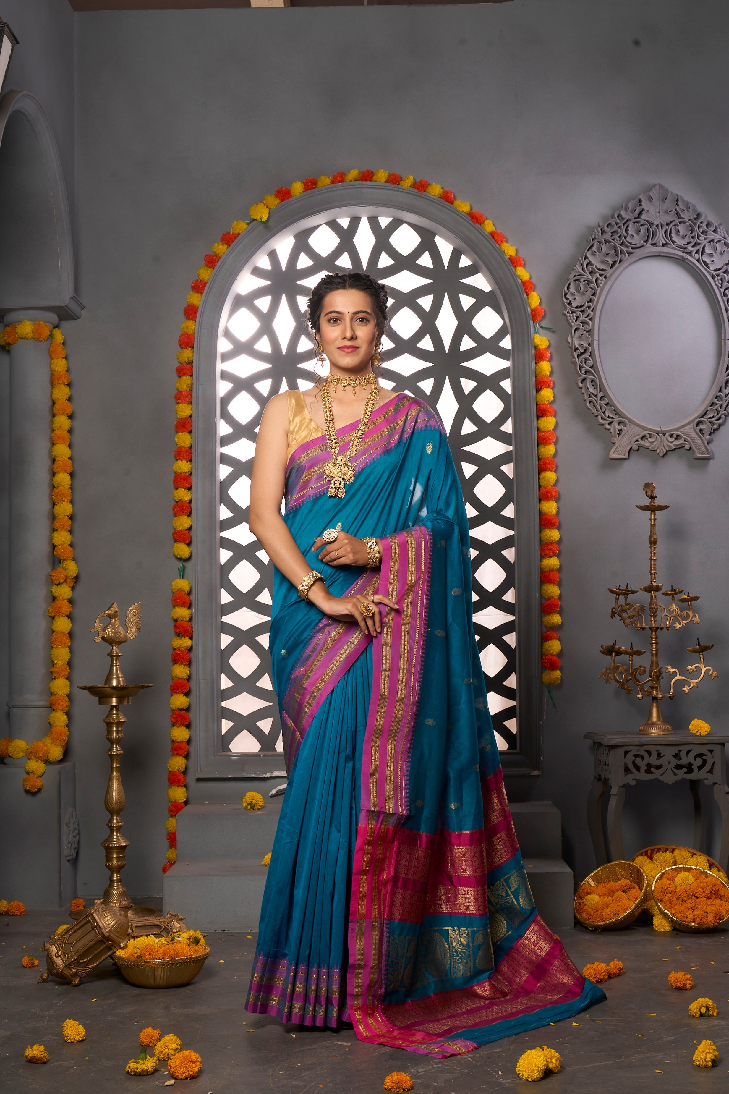 Buy Ocean Blue Organza Saree Nitaraa