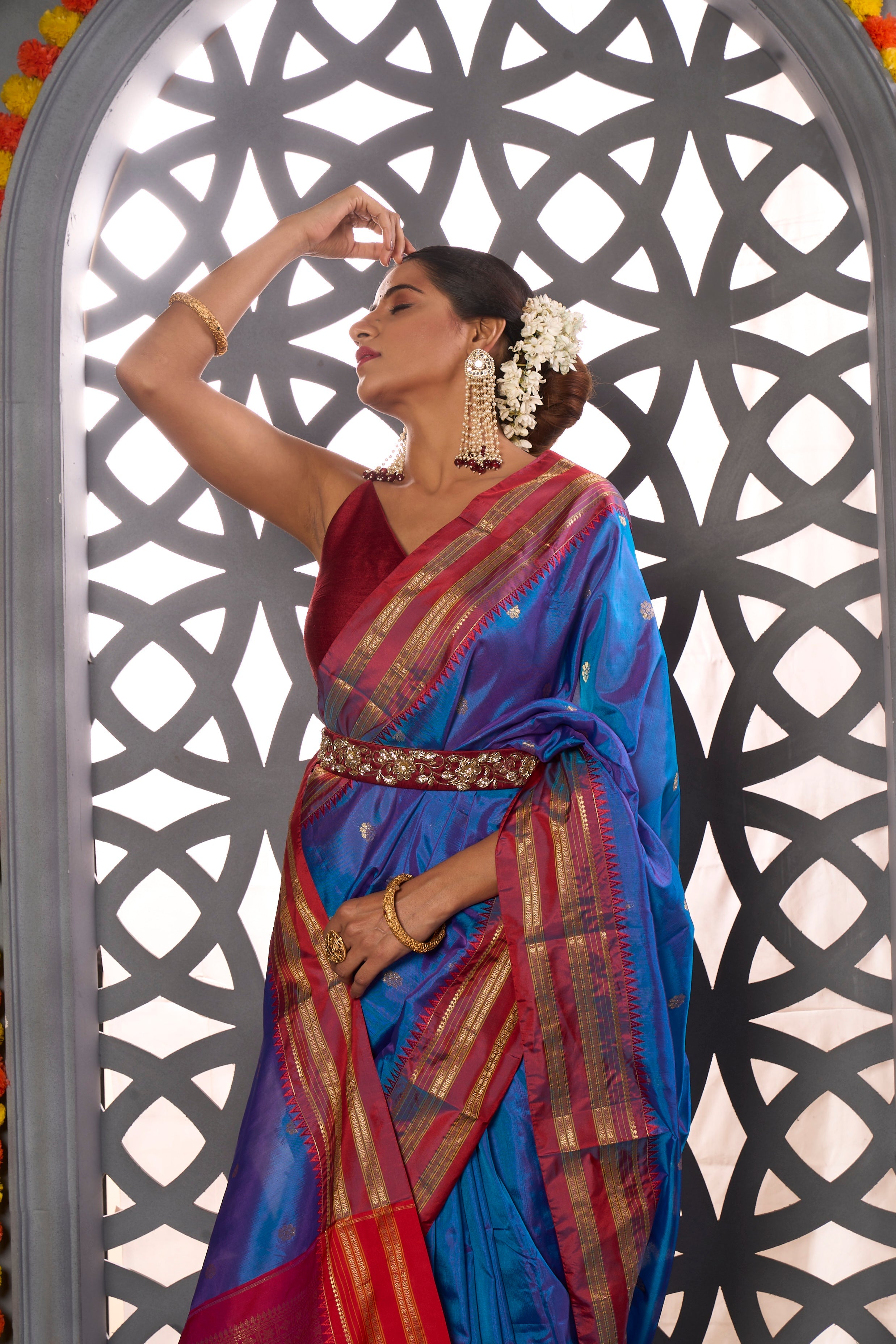 Buy Dark Red Digital Printed Saree Nitaraa