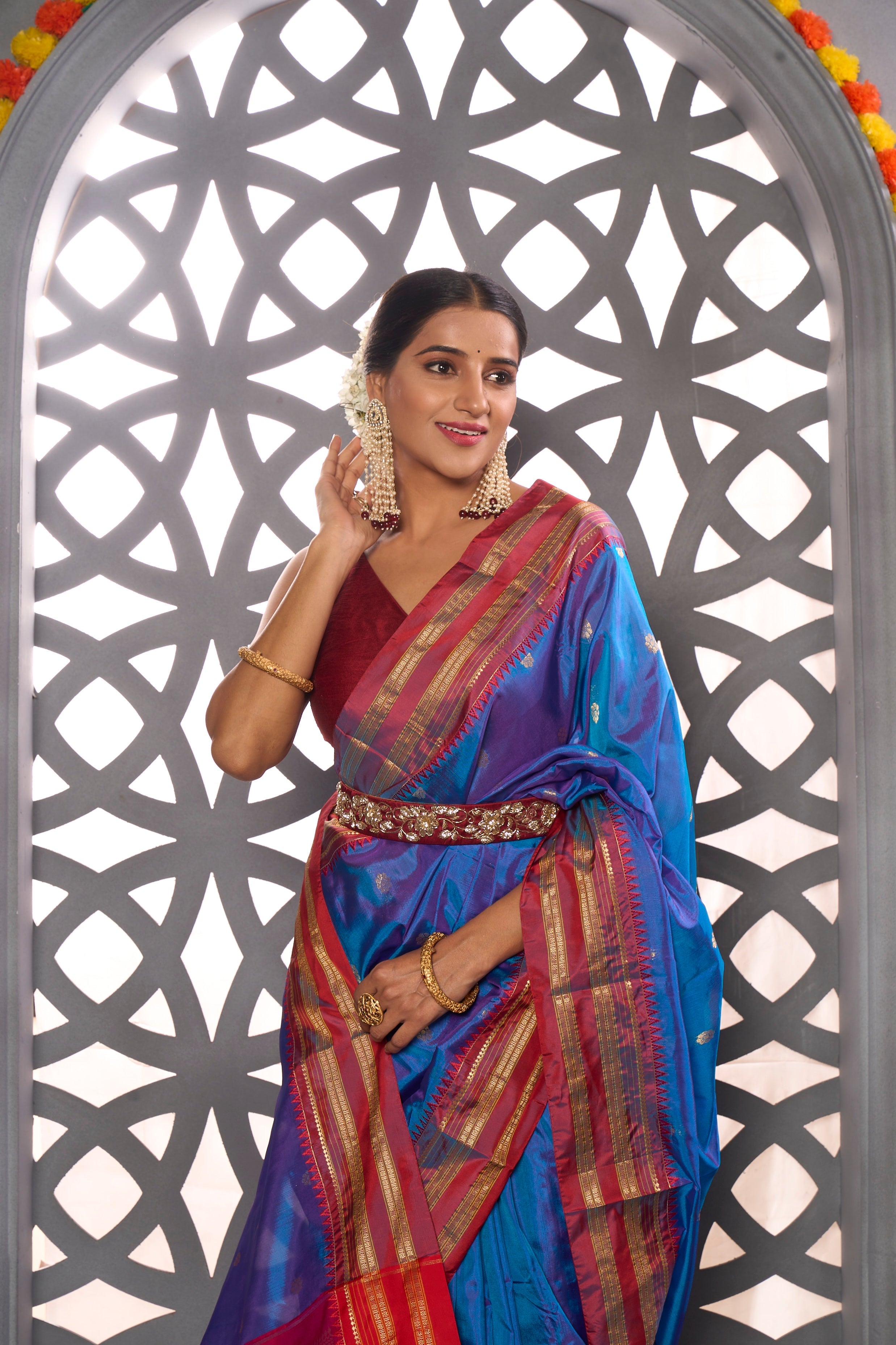 Buy Sky Blue Linen Saree Nitaraa