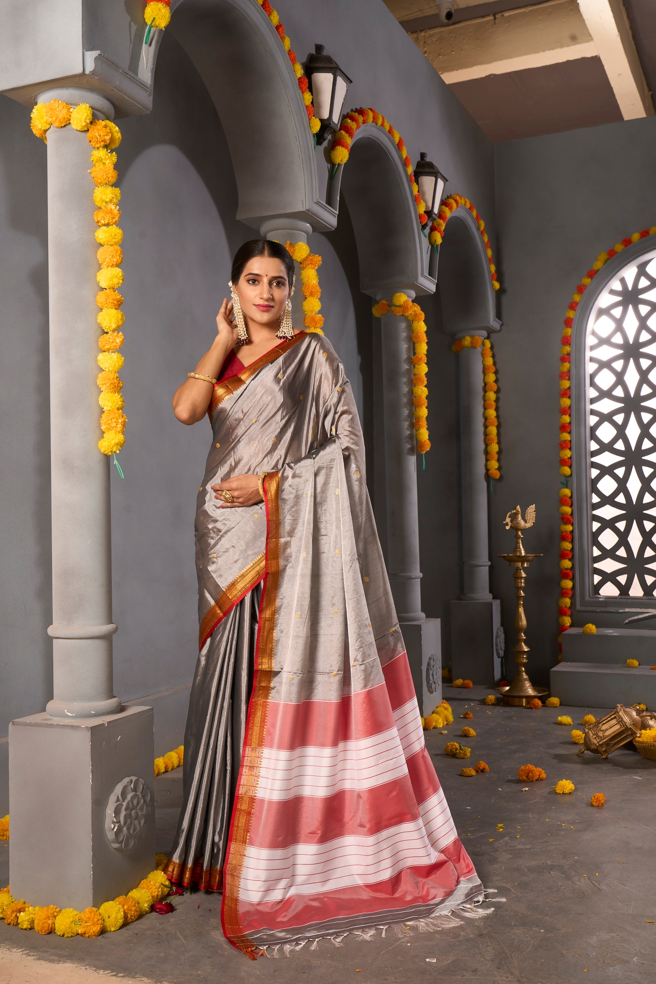 Buy Tan Beige Linen Saree Nitaraa