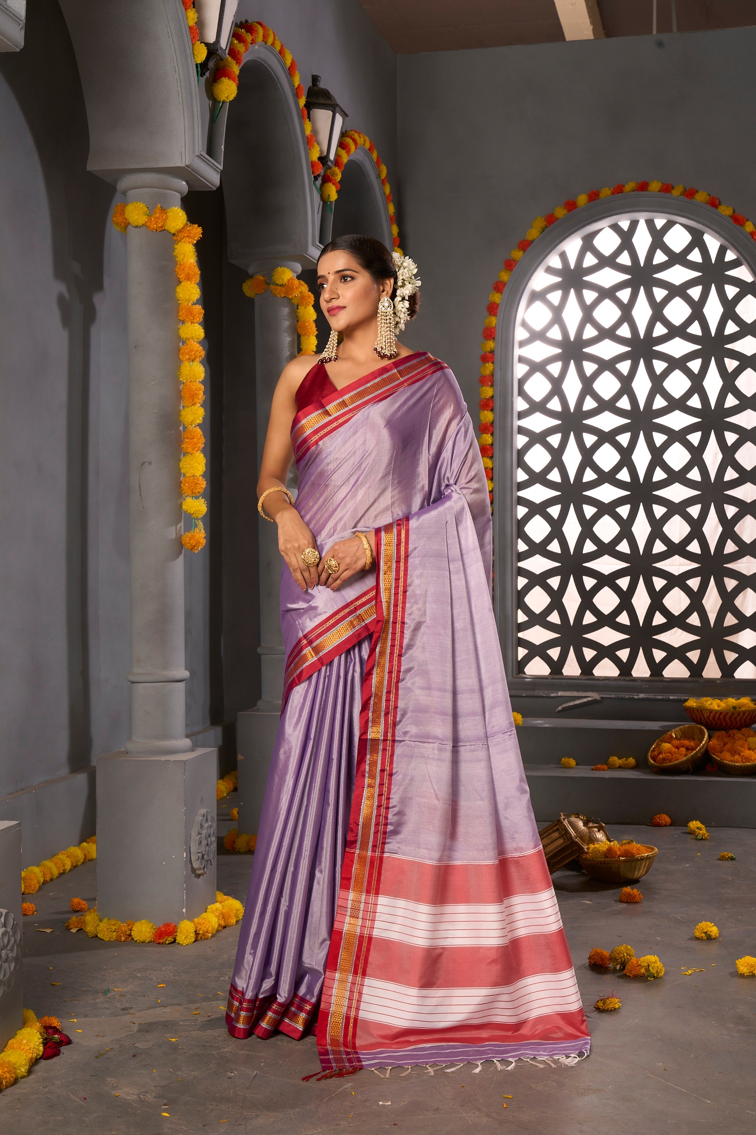 Buy Blaze Orange Zari Woven south silk Saree Nitaraa