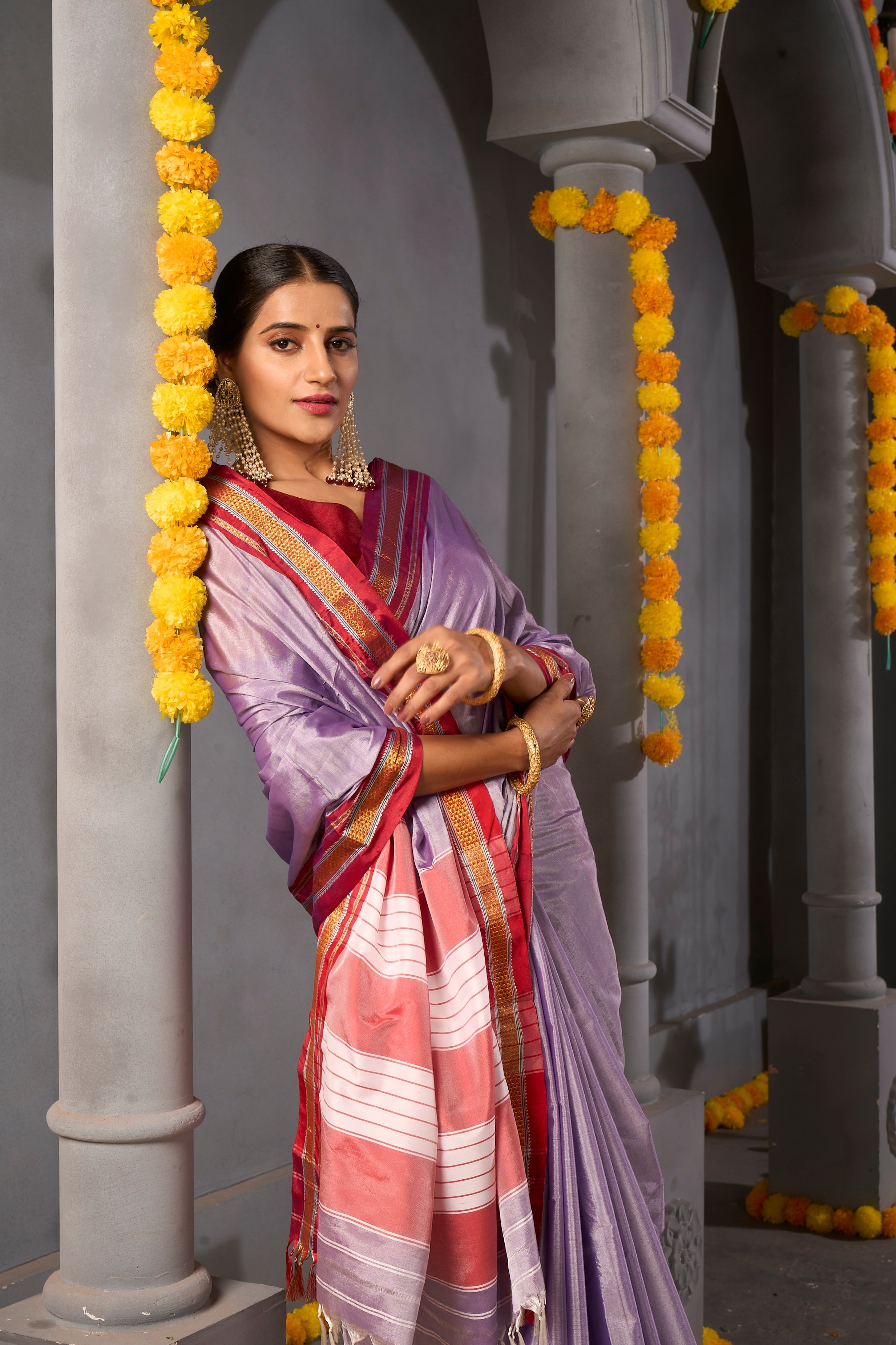 Buy Deep Pink Zari Woven Kanjivaram Saree Nitaraa