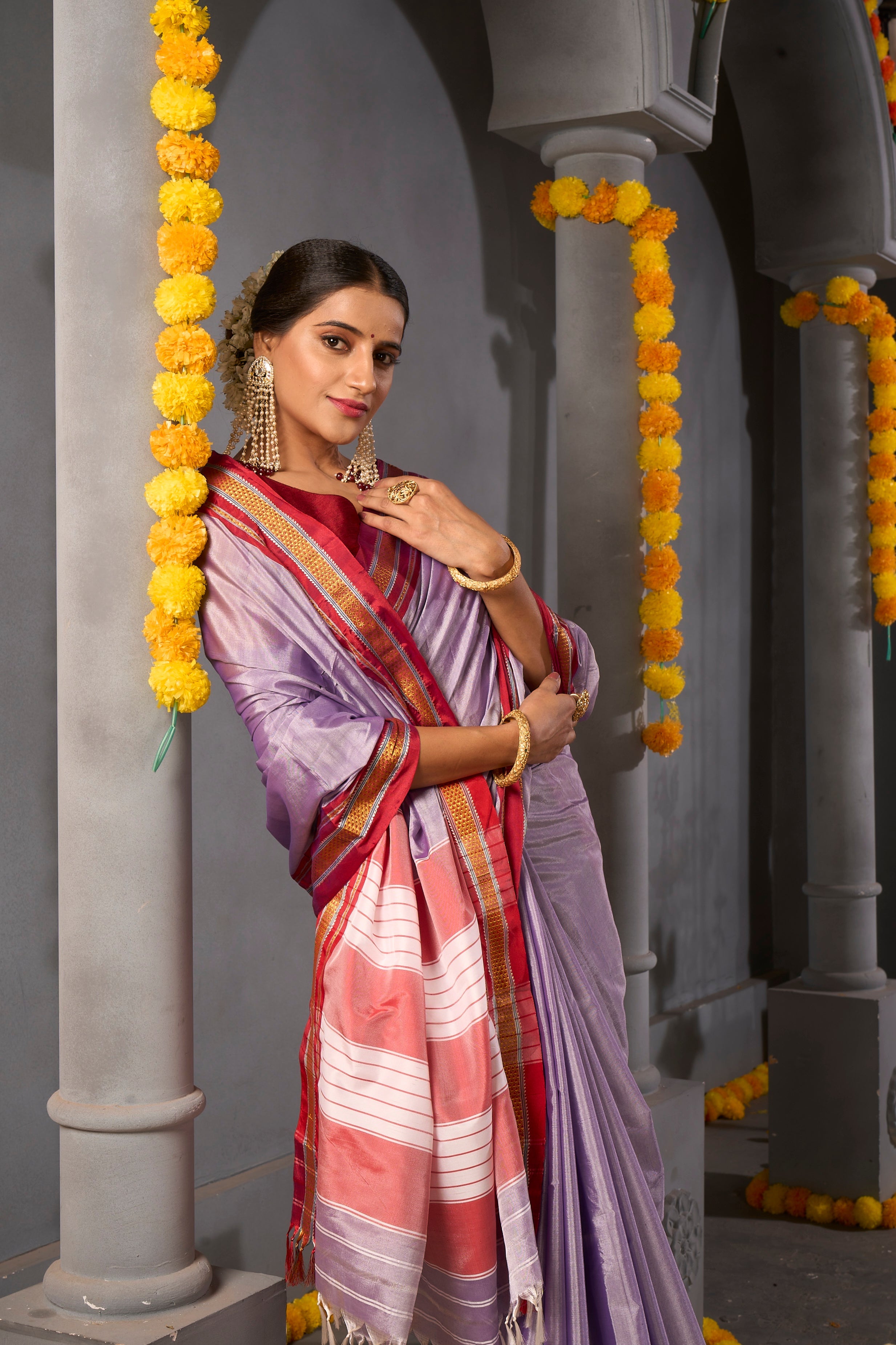 Buy Dove Grey Zari Woven Kanjivaram Saree Nitaraa