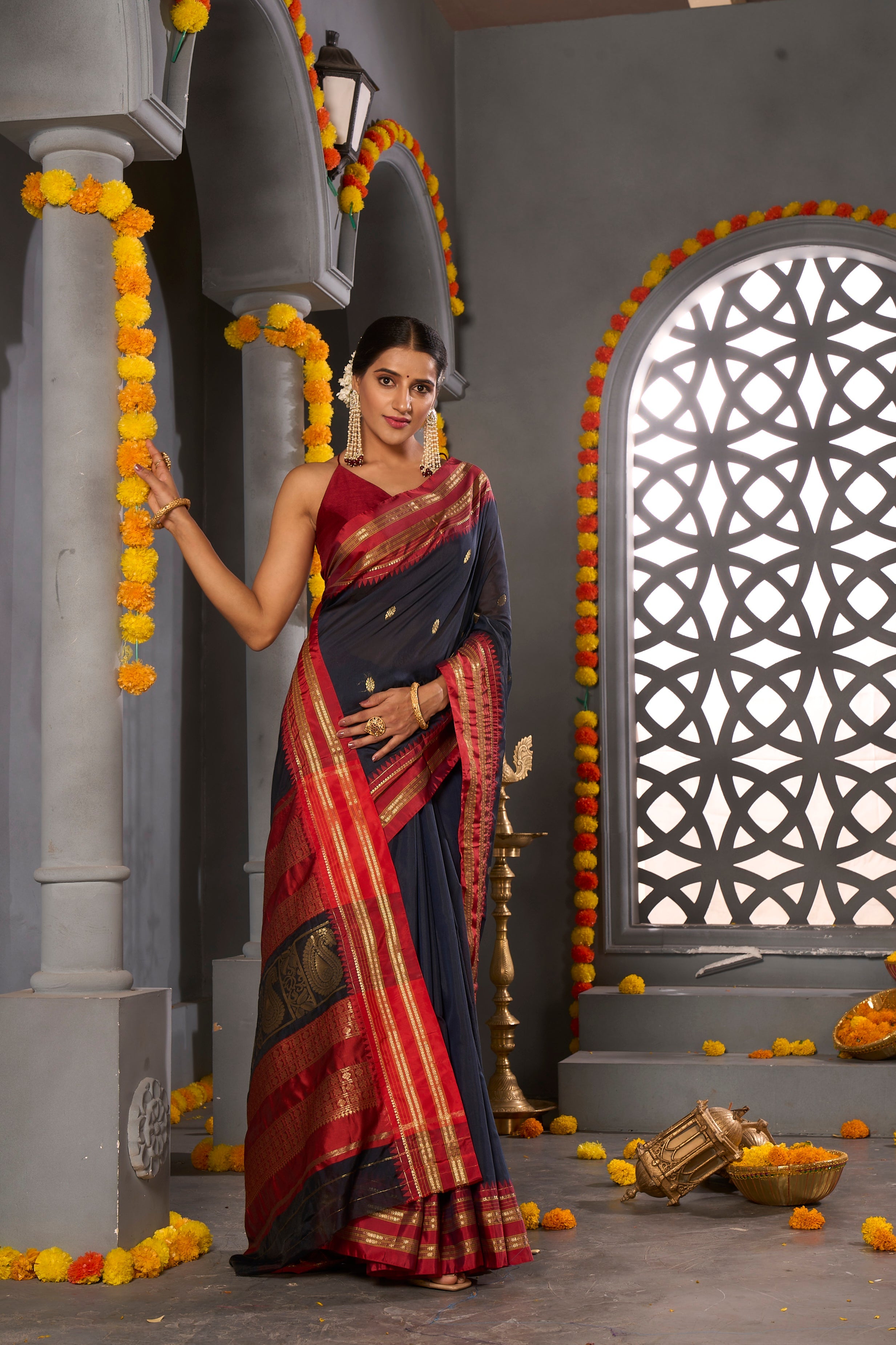 Buy Yellow Orange Ilkal Sarees Nitaraa