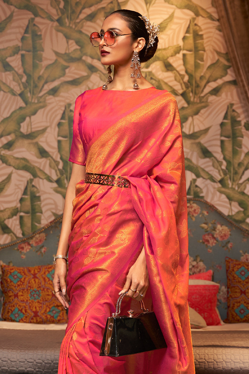 Buy Blush Red Linen Saree Nitaraa