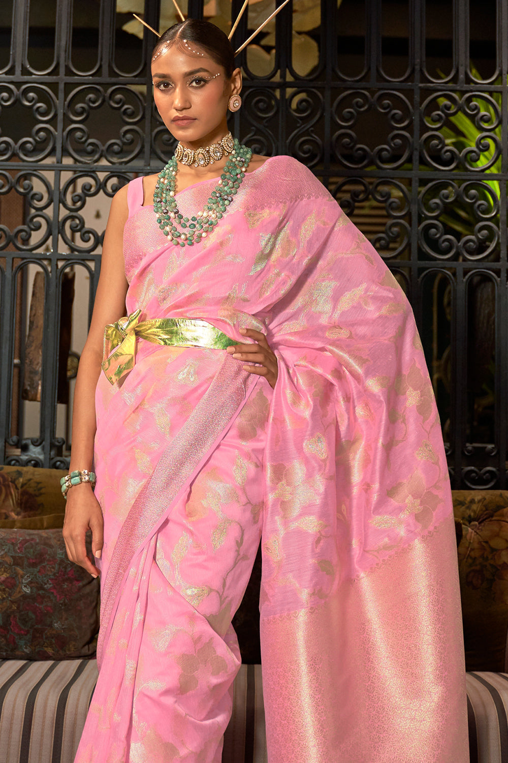 Buy Pink Banarasi Silk Saree Nitaraa