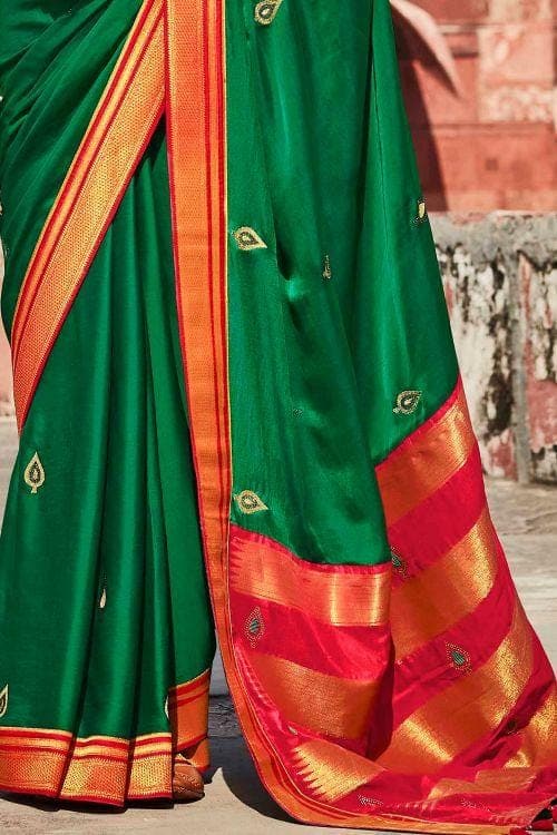 Buy Green And Pink Poly Viscose Saree Nitaraa