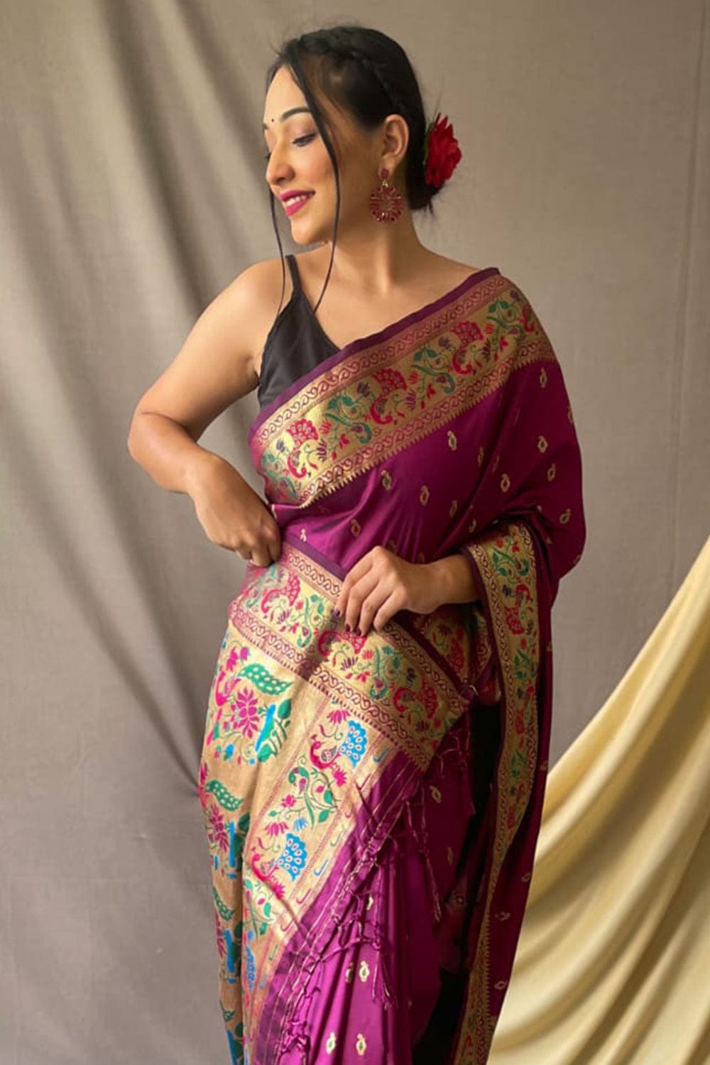 Buy Magenta Pink Shimmery Kanjivaram Saree Nitaraa